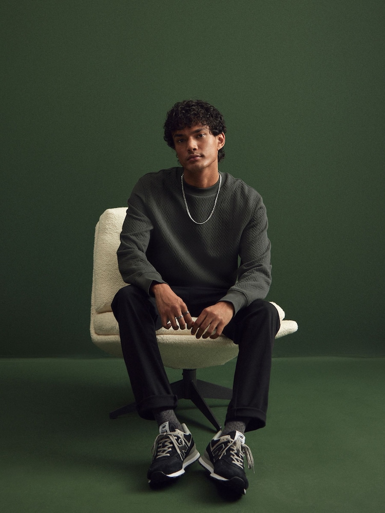 Slate Grey Premium Texture Crew Sweatshirt - Image 1 of 8