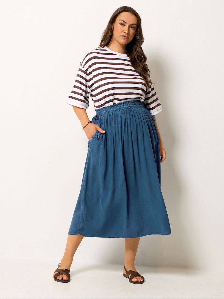 Yours Curve Blue Chambray Tie Side Skirt - Image 1 of 5 Yours Curve Blue Chambray Tie Side Skirt - Image 1 of 5