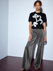 Black Lace Bow Supersoft Short Sleeve Knitted Jumper - Image 2 of 8