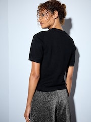 Black Lace Bow Supersoft Short Sleeve Knitted Jumper - Image 4 of 8