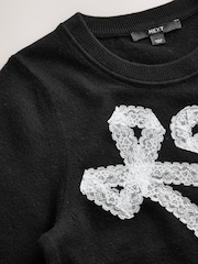 Black Lace Bow Supersoft Short Sleeve Knitted Jumper - Image 7 of 8