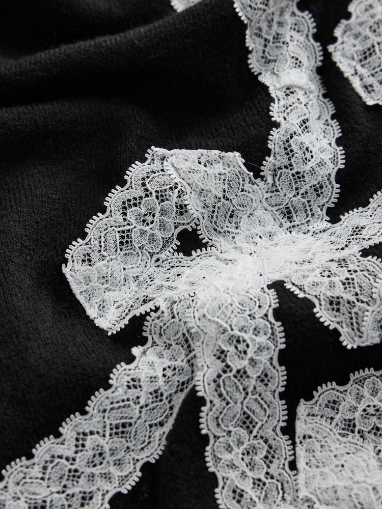 Black Lace Bow Supersoft Short Sleeve Knitted Jumper - Image 8 of 8