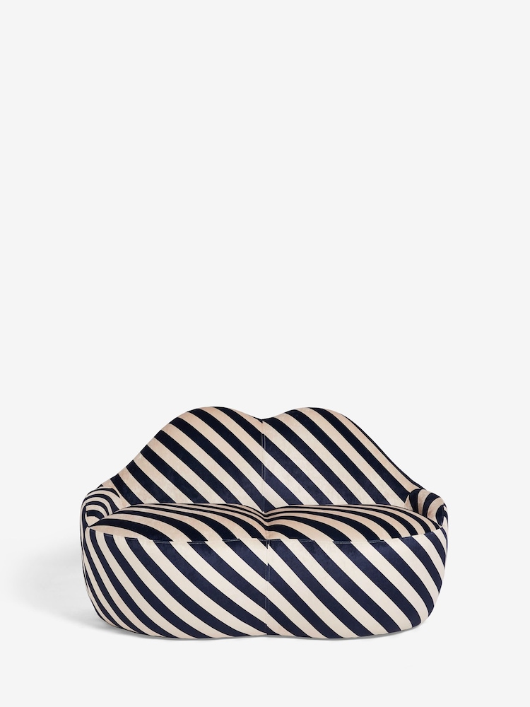 Rockett St George Studio Stripe Velvet Sand and Black Luscious Lips Small 2 Seater Sofa - Image 2 of 6