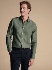 Charles Tyrwhitt Green Pure Linen Slim Fit Shirt - Image 1 of 5