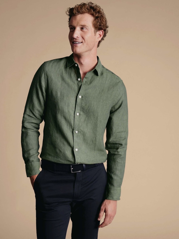 Charles Tyrwhitt Green Pure Linen Slim Fit Shirt - Image 1 of 5 Charles Tyrwhitt Green Pure Linen Slim Fit Shirt - Image 1 of 5