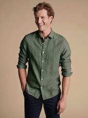 Charles Tyrwhitt Green Pure Linen Slim Fit Shirt - Image 2 of 5