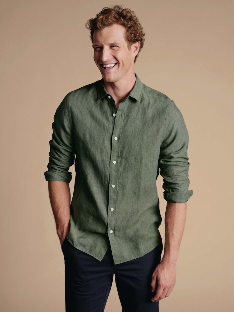 Charles Tyrwhitt Green Pure Linen Slim Fit Shirt - Image 2 of 5 Charles Tyrwhitt Green Pure Linen Slim Fit Shirt - Image 2 of 5