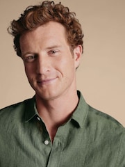 Charles Tyrwhitt Green Pure Linen Slim Fit Shirt - Image 3 of 5