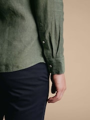Charles Tyrwhitt Green Pure Linen Slim Fit Shirt - Image 4 of 5