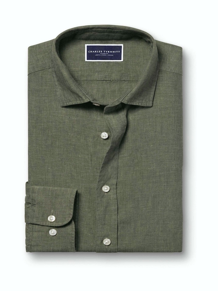 Charles Tyrwhitt Green Pure Linen Slim Fit Shirt - Image 5 of 5 Charles Tyrwhitt Green Pure Linen Slim Fit Shirt - Image 5 of 5