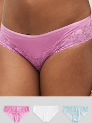 Pink/Blue/White Brazilian Floral Lace Knickers 3 Pack - Image 1 of 8