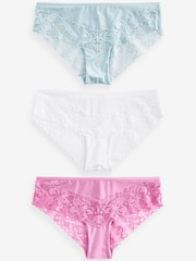 Pink/Blue/White Brazilian Floral Lace Knickers 3 Pack - Image 5 of 8