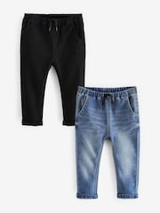 Blue Black Denim Supersoft Pull-On Jeans With Stretch 2 Pack (3mths-7yrs) - Image 1 of 5