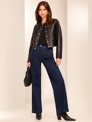 Lipsy Back Plait Pocket Faux Leather Collarless Jacket - Image 4 of 6