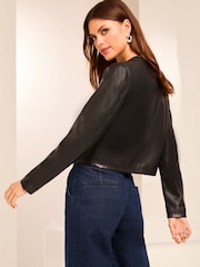 Lipsy Back Plait Pocket Faux Leather Collarless Jacket - Image 6 of 6