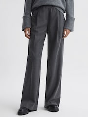 Reiss Grey Valeria Wool Blend Wide Leg Trousers - Image 1 of 4