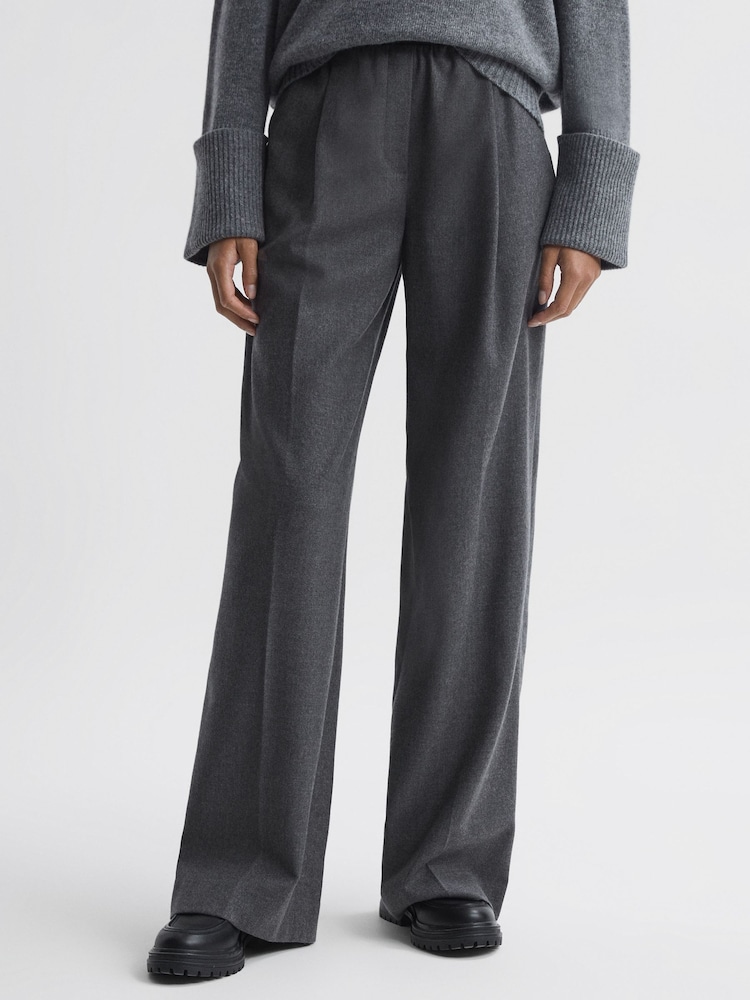 Reiss Grey Valeria Wool Blend Wide Leg Trousers - Image 1 of 4