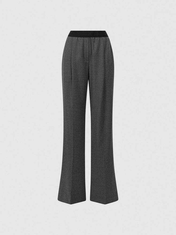 Reiss Grey Valeria Wool Blend Wide Leg Trousers - Image 2 of 4