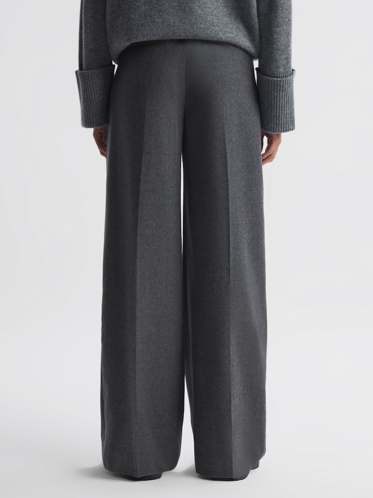 Reiss Grey Valeria Wool Blend Wide Leg Trousers - Image 4 of 4