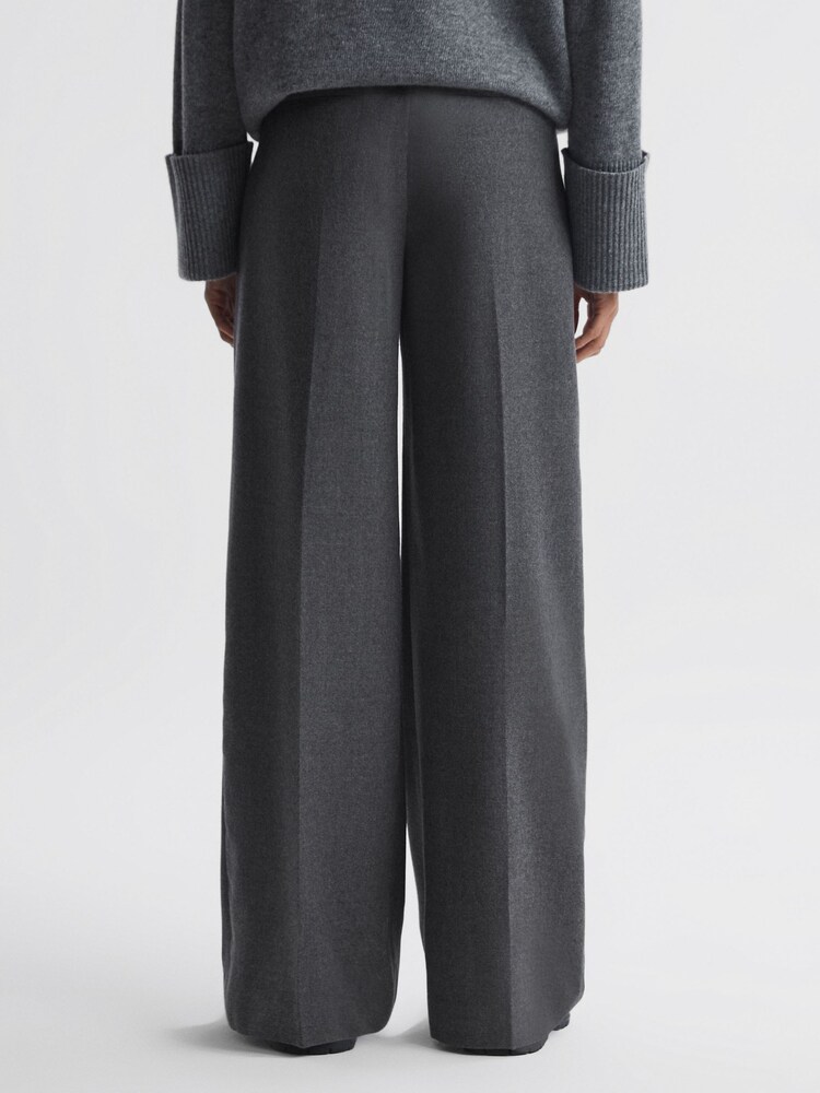 Reiss Grey Valeria Wool Blend Wide Leg Trousers - Image 4 of 4 Reiss Grey Valeria Wool Blend Wide Leg Trousers - Image 4 of 4