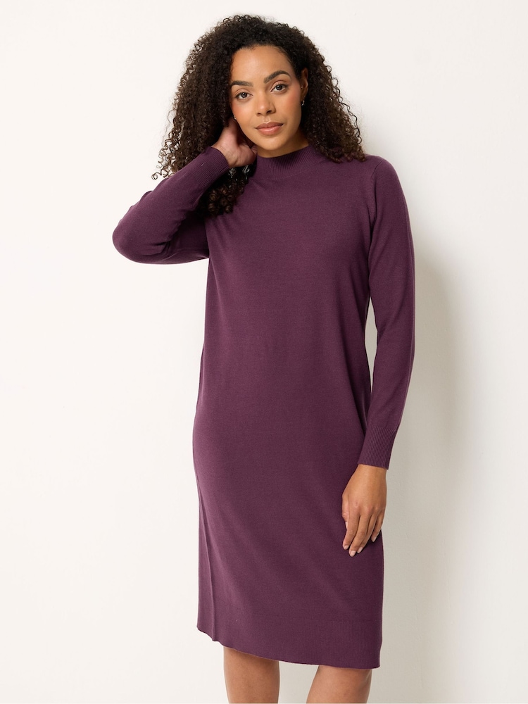 M&Co Purple Midi Funnel Neck Jumper Dress - Image 1 of 5 M&Co Purple Midi Funnel Neck Jumper Dress - Image 1 of 5