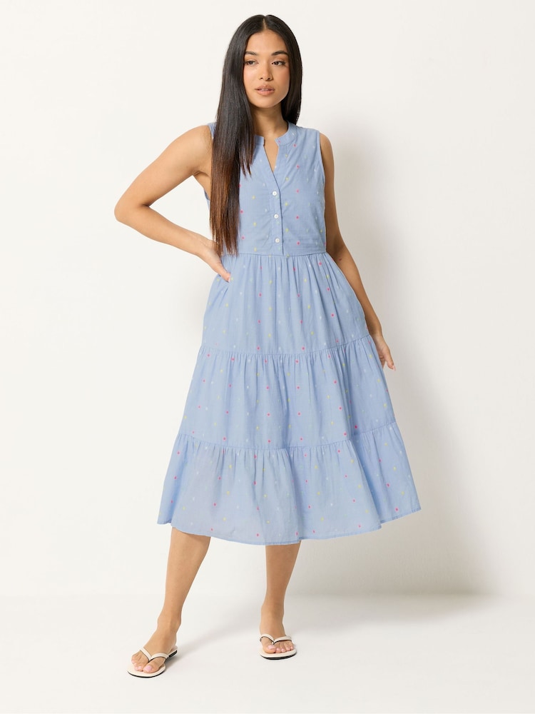 M&Co Blue Petite Dobby Sleeveless Dress - Image 2 of 5 M&Co Blue Petite Dobby Sleeveless Dress - Image 2 of 5
