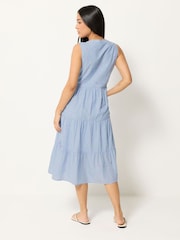 M&Co Blue Petite Dobby Sleeveless Dress - Image 3 of 5