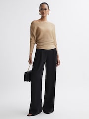 Reiss Gold Louisa Metallic Asymmetric Knitted Top - Image 3 of 5