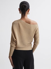 Reiss Gold Louisa Metallic Asymmetric Knitted Top - Image 5 of 5