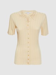 Reiss Lemon Stella Fitted Striped Button Through T-Shirt - Image 2 of 5