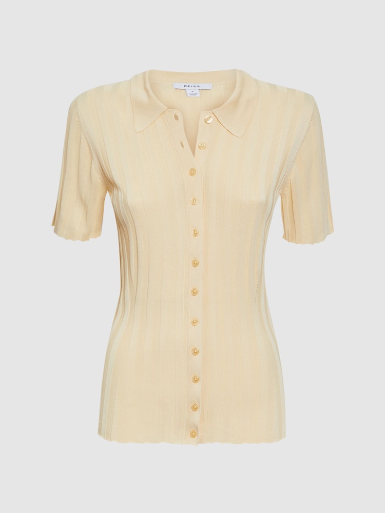 Reiss Lemon Stella Fitted Striped Button Through T-Shirt - Image 2 of 5