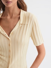 Reiss Lemon Stella Fitted Striped Button Through T-Shirt - Image 3 of 5