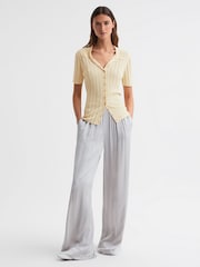 Reiss Lemon Stella Fitted Striped Button Through T-Shirt - Image 4 of 5