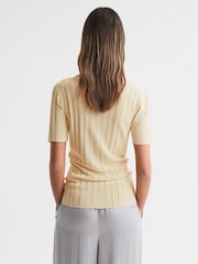 Reiss Lemon Stella Fitted Striped Button Through T-Shirt - Image 5 of 5