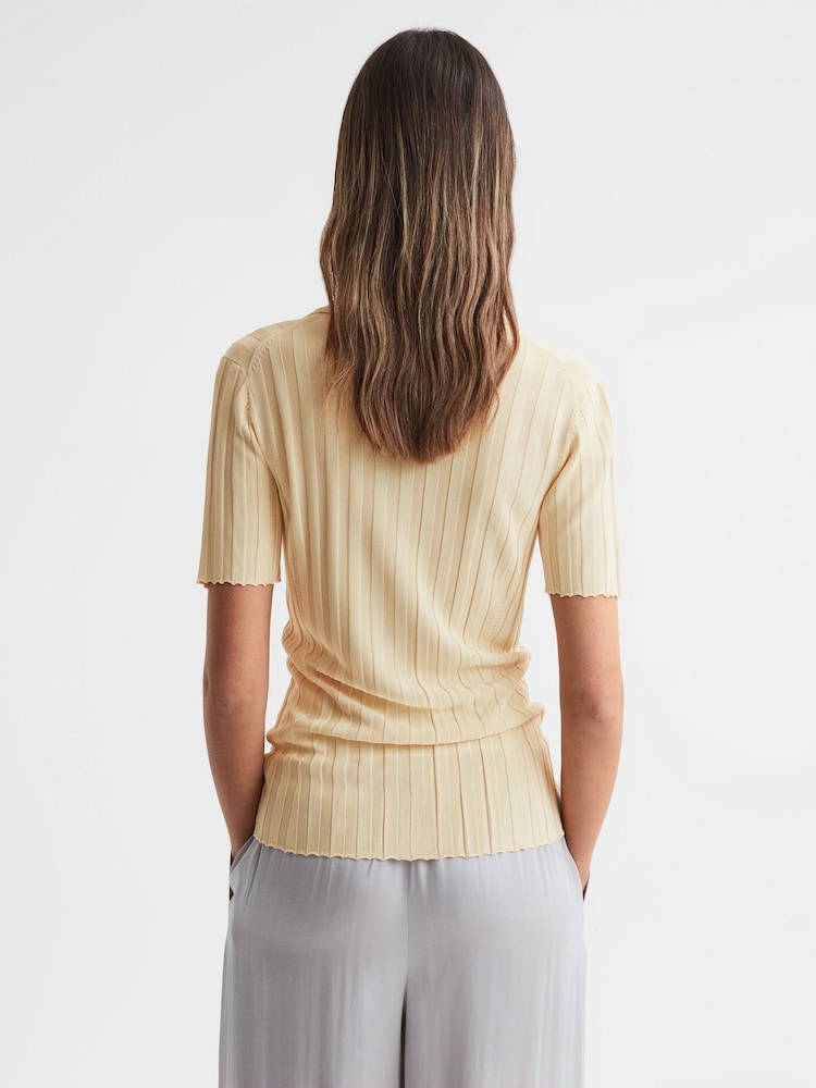 Reiss Lemon Stella Fitted Striped Button Through T-Shirt - Image 5 of 5