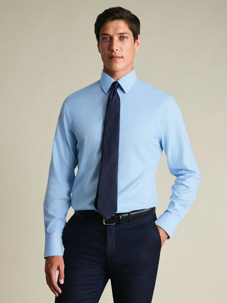 Charles Tyrwhitt Blue Non-iron Twill Point Collar Classic Fit Shirt - Image 2 of 11 Charles Tyrwhitt Blue Non-iron Twill Point Collar Classic Fit Shirt - Image 2 of 11