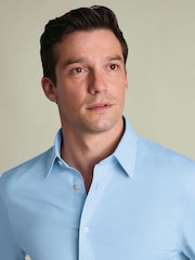 Charles Tyrwhitt Blue Non-iron Twill Point Collar Classic Fit Shirt - Image 5 of 11