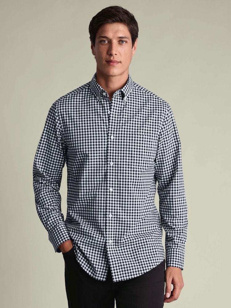 Charles Tyrwhitt Blue Gingham Button-Down Stretch Washed Poplin Slim Fit Shirt - Image 1 of 7 Charles Tyrwhitt Blue Gingham Button-Down Stretch Washed Poplin Slim Fit Shirt - Image 1 of 7