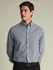 Charles Tyrwhitt Blue Gingham Button-Down Stretch Washed Poplin Slim Fit Shirt - Image 2 of 7