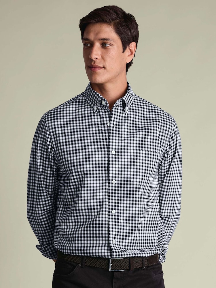 Charles Tyrwhitt Blue Gingham Button-Down Stretch Washed Poplin Slim Fit Shirt - Image 2 of 7 Charles Tyrwhitt Blue Gingham Button-Down Stretch Washed Poplin Slim Fit Shirt - Image 2 of 7
