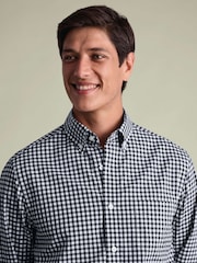 Charles Tyrwhitt Blue Gingham Button-Down Stretch Washed Poplin Slim Fit Shirt - Image 3 of 7