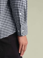 Charles Tyrwhitt Blue Gingham Button-Down Stretch Washed Poplin Slim Fit Shirt - Image 4 of 7