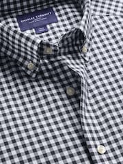 Charles Tyrwhitt Blue Gingham Button-Down Stretch Washed Poplin Slim Fit Shirt - Image 5 of 7