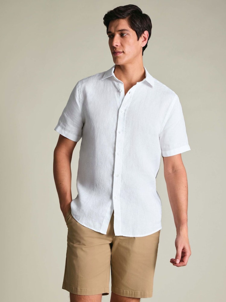 Charles Tyrwhitt White Short Sleeve Pure Linen Classic Fit Shirt - Image 1 of 3