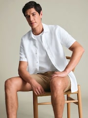 Charles Tyrwhitt White Short Sleeve Pure Linen Classic Fit Shirt - Image 2 of 3