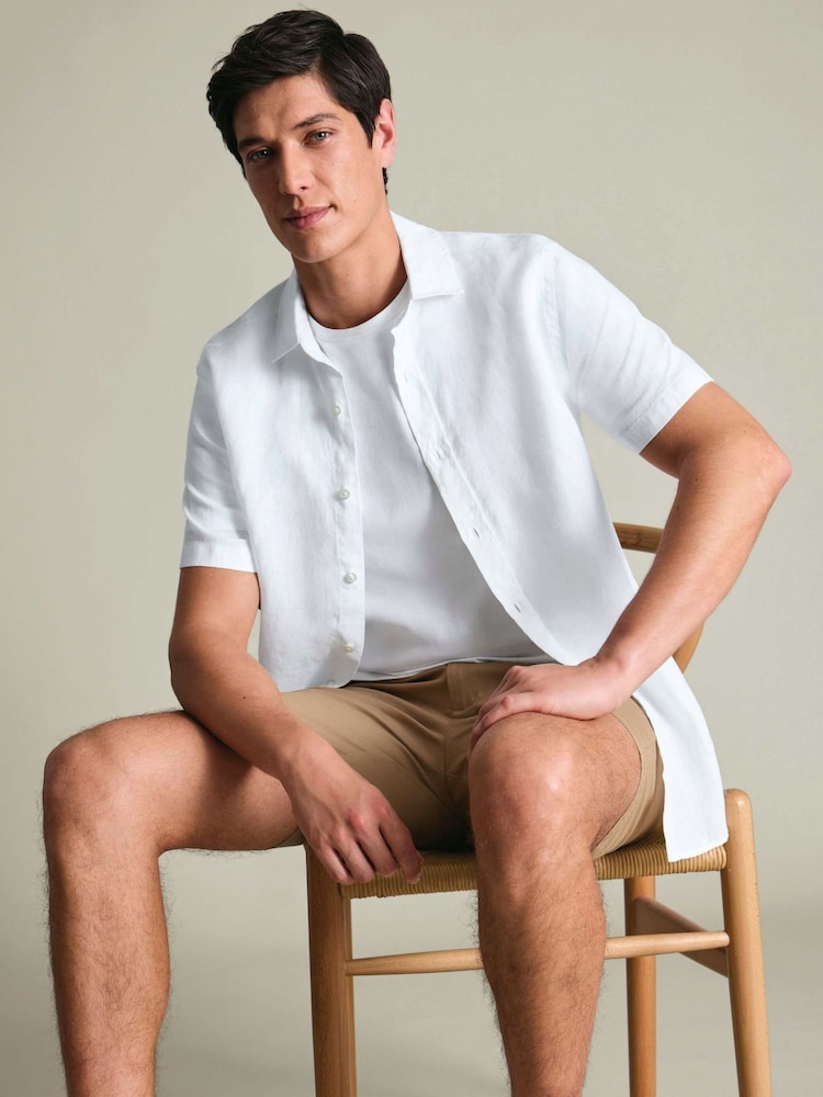 Charles Tyrwhitt White Short Sleeve Pure Linen Classic Fit Shirt - Image 2 of 3
