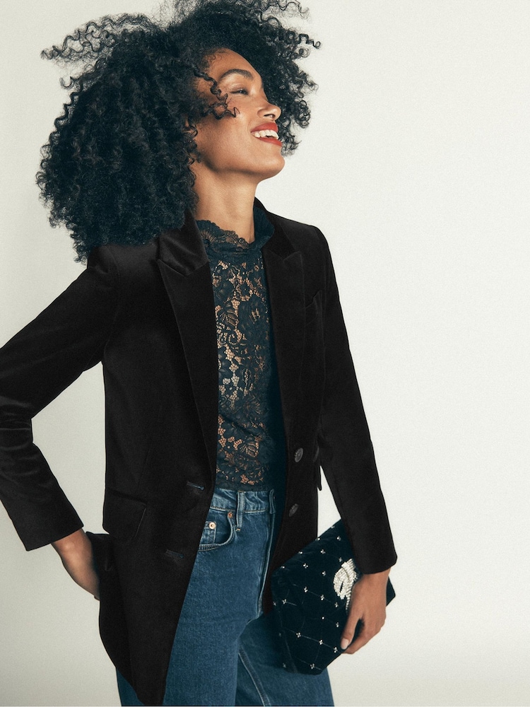 Boden Black Stamford Velvet Blazer - Image 1 of 6 Boden Black Stamford Velvet Blazer - Image 1 of 6