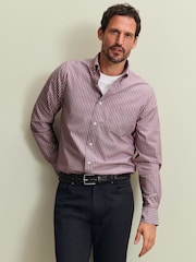 Roșu vișiniu - Cămașă stretch cu croi clasic prespălat și nasturi poplin Charles Tyrwhitt Dungă - Imaginea 1 din 6