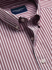 Roșu vișiniu - Cămașă stretch cu croi clasic prespălat și nasturi poplin Charles Tyrwhitt Dungă - Imaginea 5 din 6