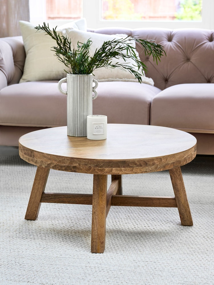 Natural Carved Mango Wood Coffee Table - Image 1 of 8